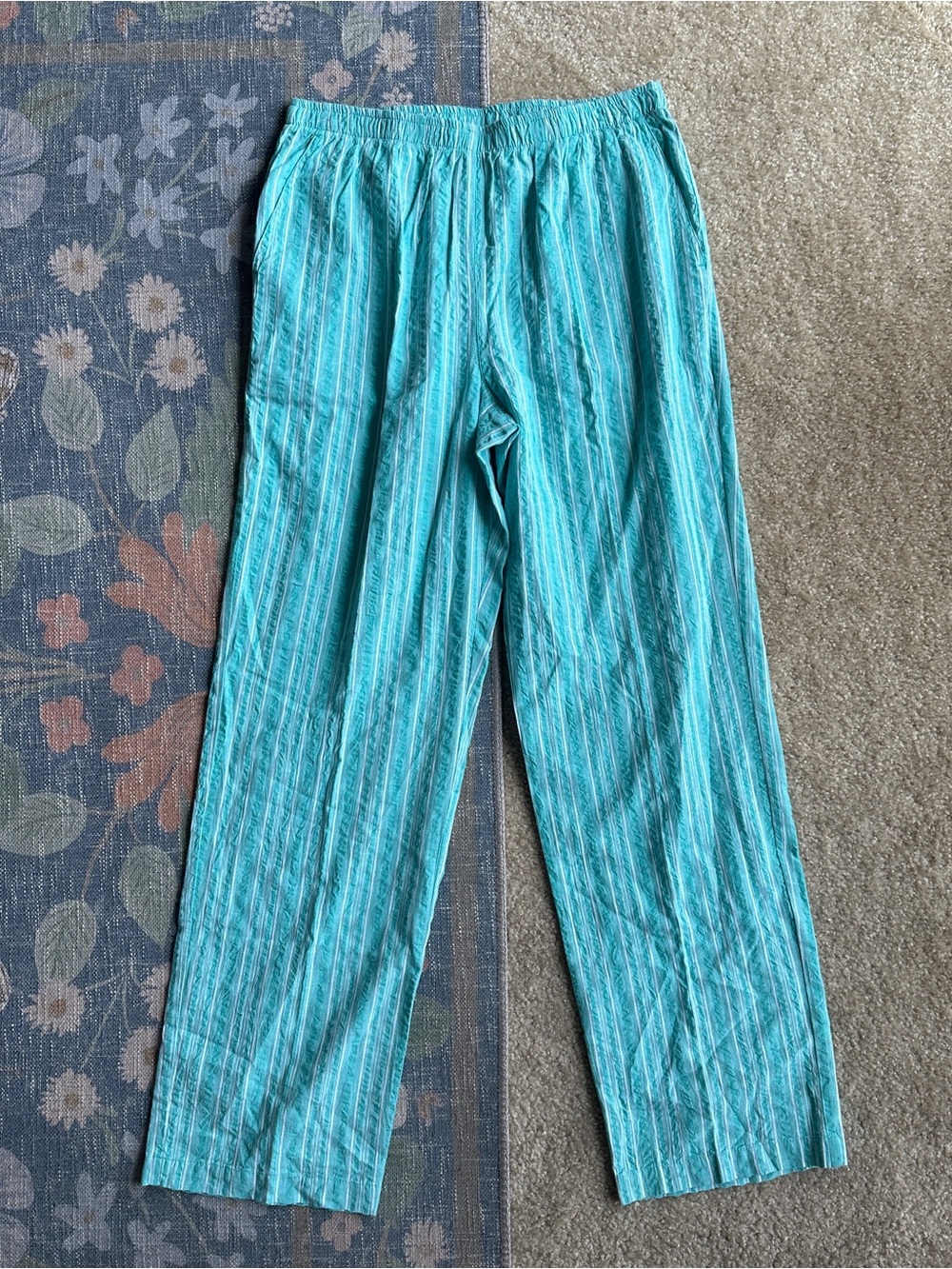 Appleseed's Teal Striped Straight-Leg Pants